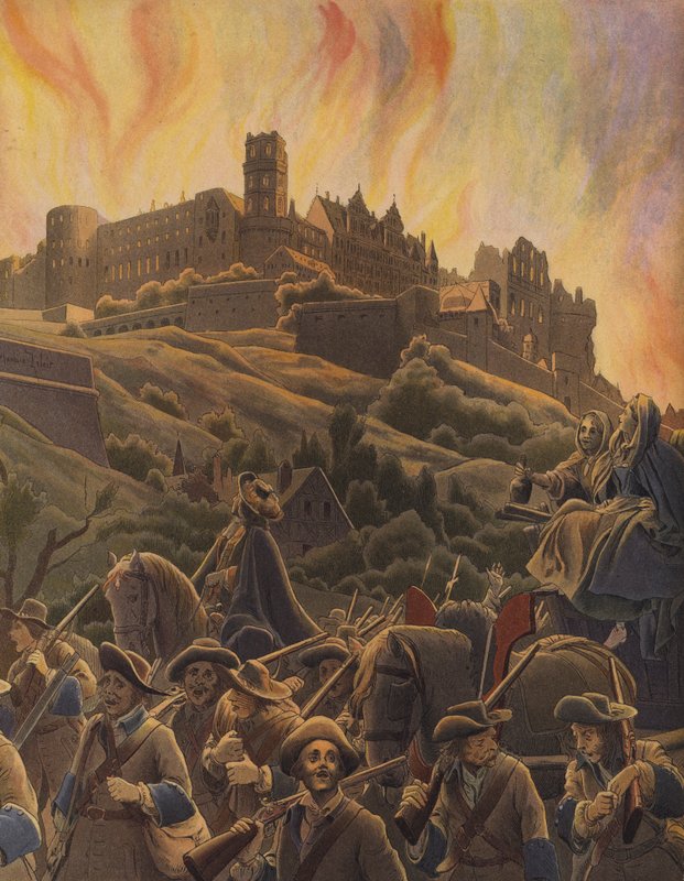 Brand van het kasteel van Heidelberg door Maurice Leloir