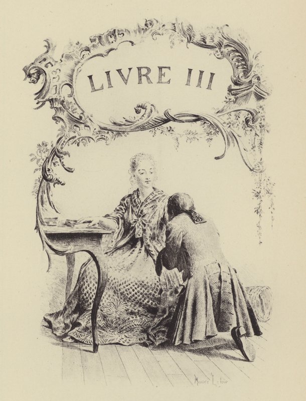 Illustratie voor Boek III van Les Confessions de Jean-Jacques Rousseau door Maurice Leloir
