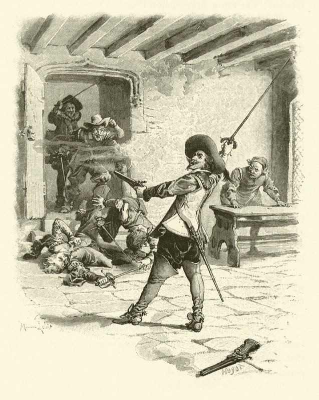 Illustratie voor De Drie Musketiers door Maurice Leloir