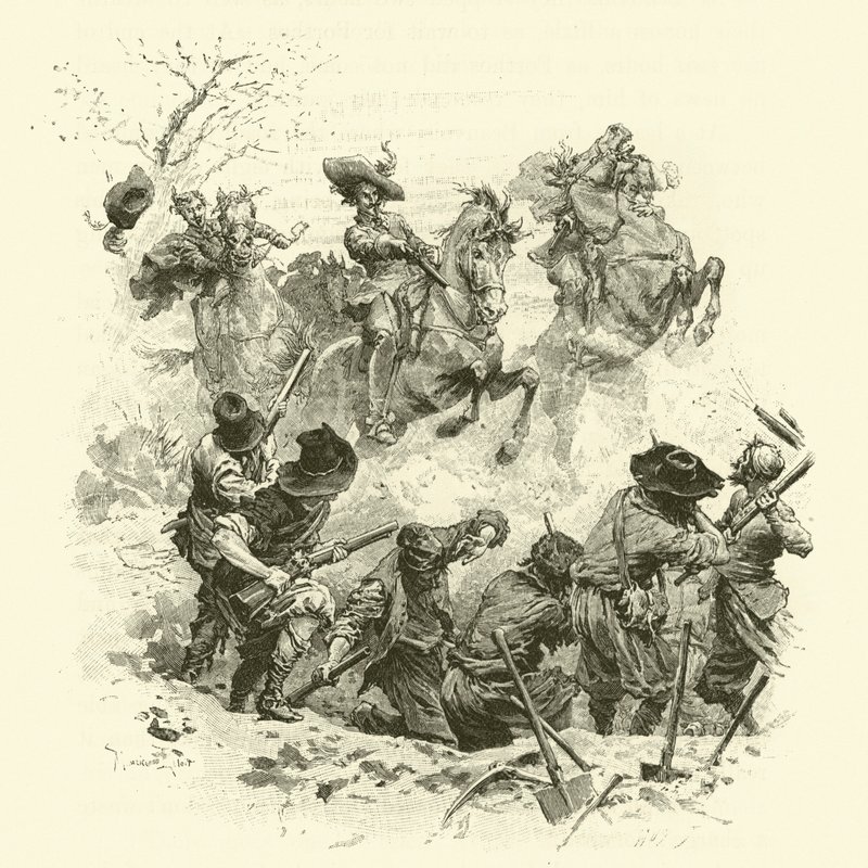 Illustratie voor De Drie Musketiers door Maurice Leloir