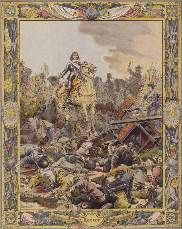De Slag bij Rocroy, de Hertog van Enghien groet het lichaam van Graaf De Fontaine door Maurice Leloir