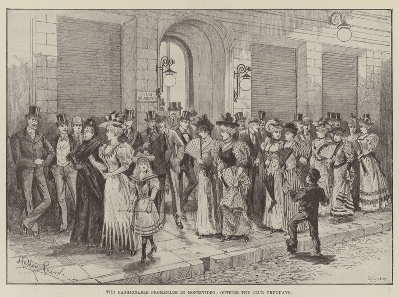 De modieuze promenade in Montevideo, buiten de Club Uruguayo door Melton Prior