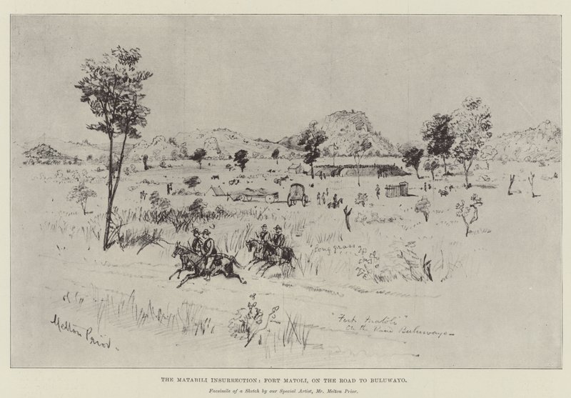 De Matabili-opstand, Fort Matoli, op weg naar Buluwayo door Melton Prior