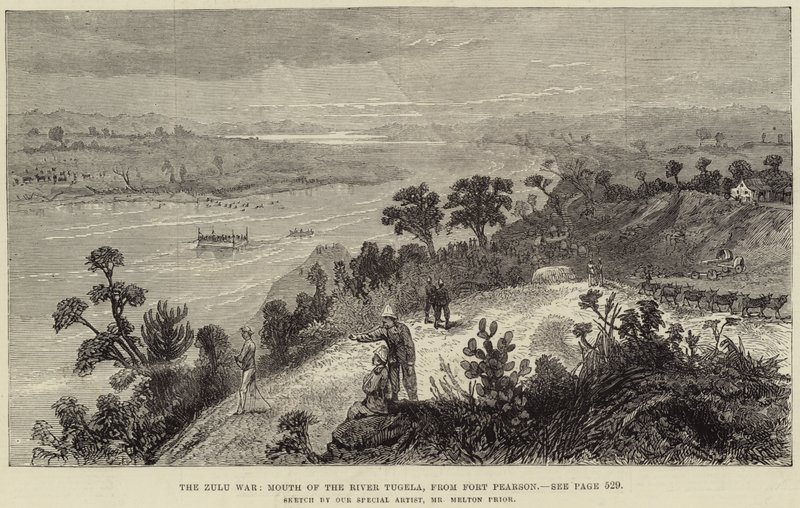 De Zoeloe Oorlog, Monding van de Rivier Tugela, vanaf Fort Pearson door Melton Prior