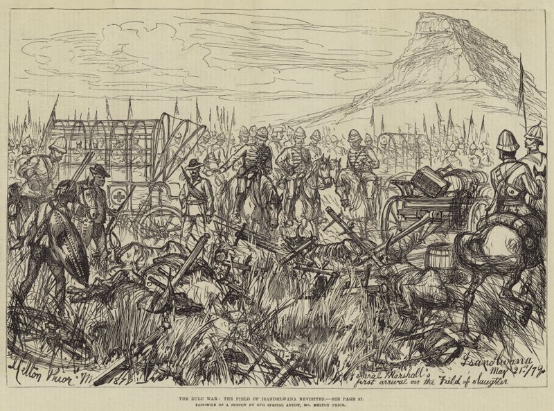 De Zoeloe-oorlog, het veld van Isandhlwana herbezocht door Melton Prior