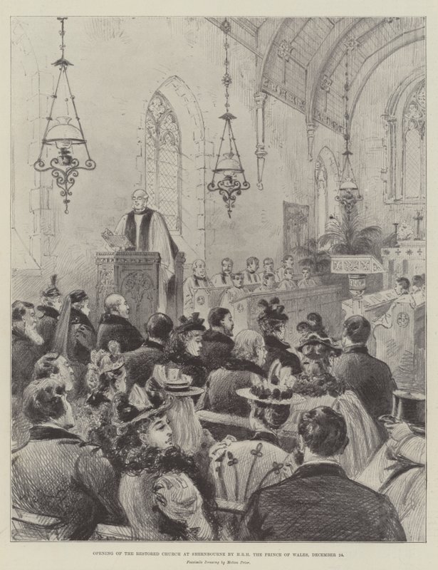Opening van de gerestaureerde kerk in Shernbourne door ZKH de Prins van Wales, 24 december door Melton Prior