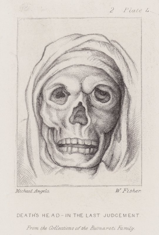 Doodshoofd, in het Laatste Oordeel door Michelangelo (after) Buonarroti