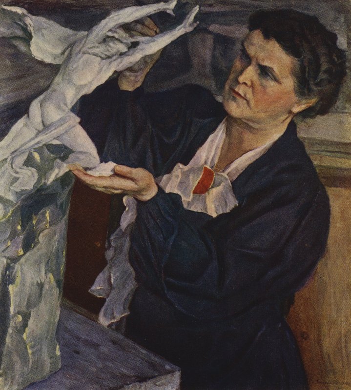 Portret van Sovjetbeeldhouwer Vera Mukhina (kleur litho) door Mikhail Vasilievich Nesterov