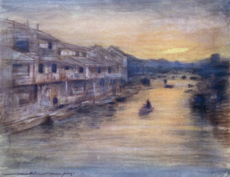 Op het Grote Kanaal, Osaka door Mortimer Ludington Menpes