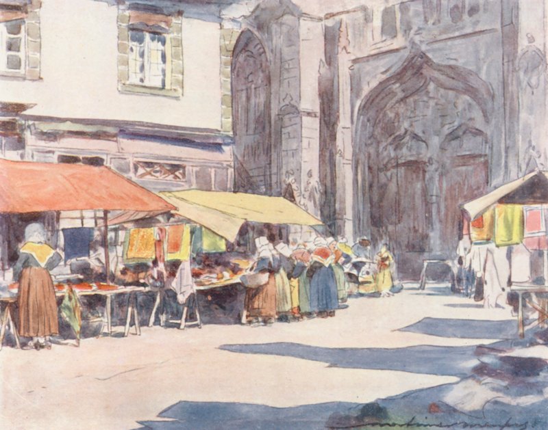 Buiten de Kathedraal, Quimper door Mortimer Ludington Menpes