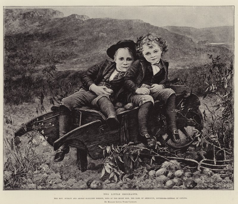 Twee kleine emigranten, de eerwaarde Dudley en Archie Hamilton Gordon, zonen van de rechter eerwaarde de graaf van Aberdeen, gouverneur-generaal van Canada door Mrs. Louisa Starr Canziani