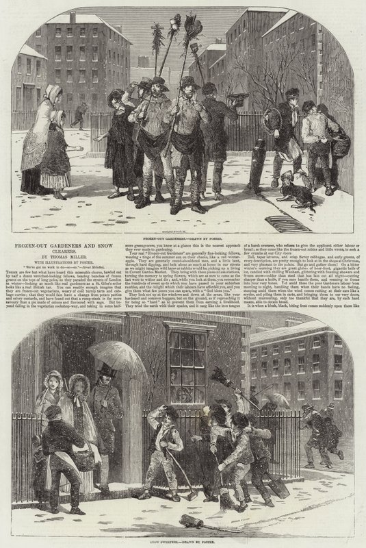 Bevroren tuiniers en sneeuwruimers door Myles Birket Foster