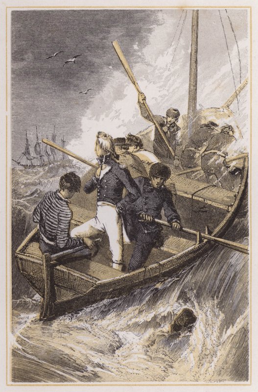 Nelson aan boord van zijn schip tijdens een storm door Myles Birket (after) Foster