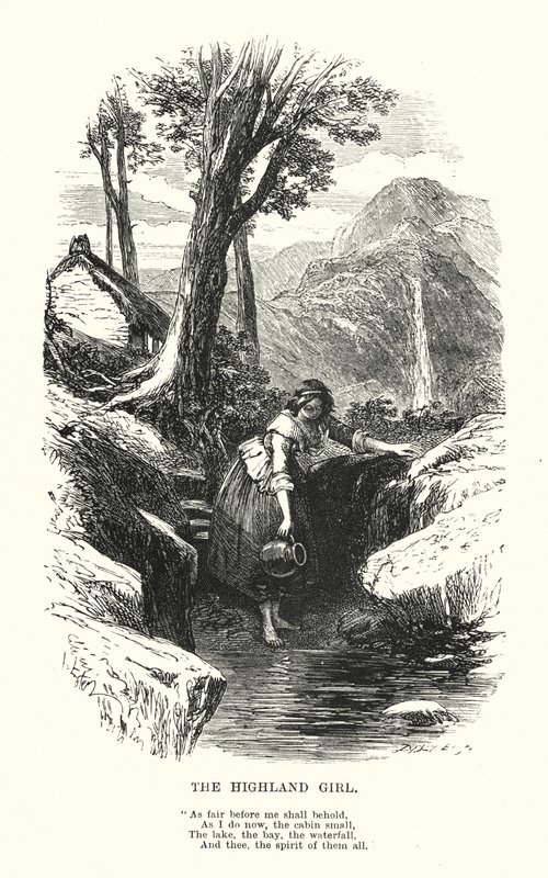 William Wordsworth: Het Hoogland Meisje (gravure) door Myles Birket (after) Foster