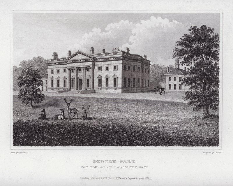 Denton Park, de Zetel van Sir C H Ibbotson (gravure) door Nathaniel (after) Whittock