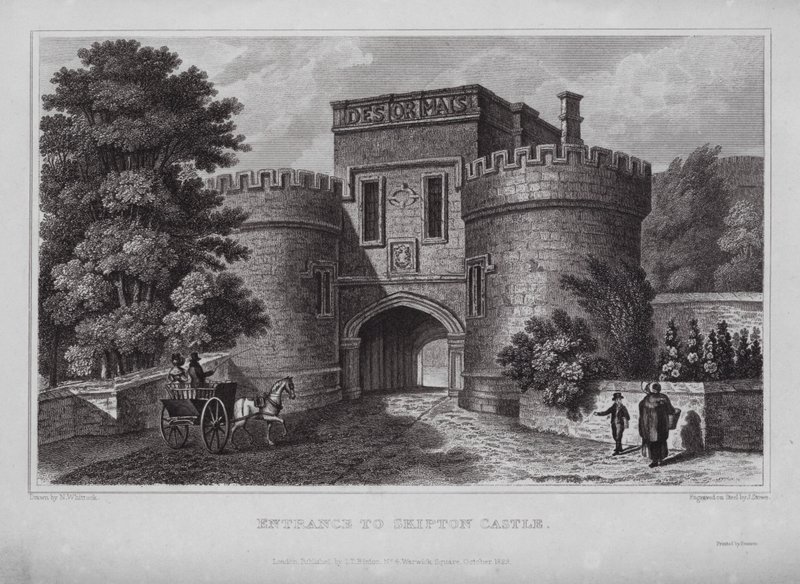 Ingang naar Skipton Castle door Nathaniel (after) Whittock