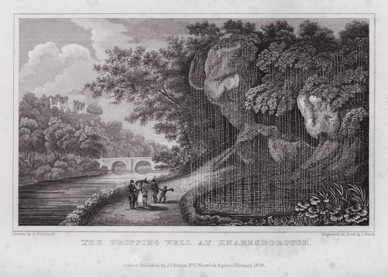 De Druppelbron bij Knaresborough (gravure) door Nathaniel (after) Whittock