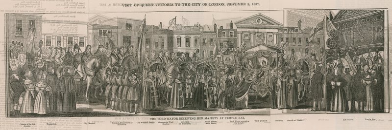 De Lord Mayor ontvangt Hare Majesteit bij Temple Bar door Nathaniel Whittock