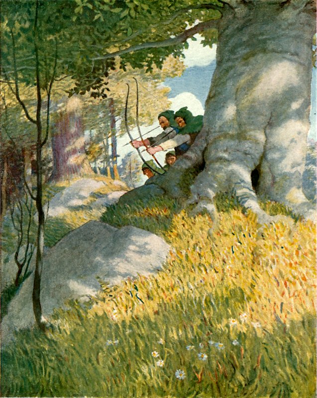 Robin Hood en zijn metgezellen redden Will Stutely door Newell Convers Wyeth