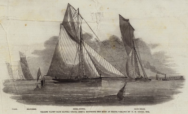 Thames Yacht Club-wedstrijd, Prima Donna rondt de boei bij Erith door Nicholas Matthews Condy