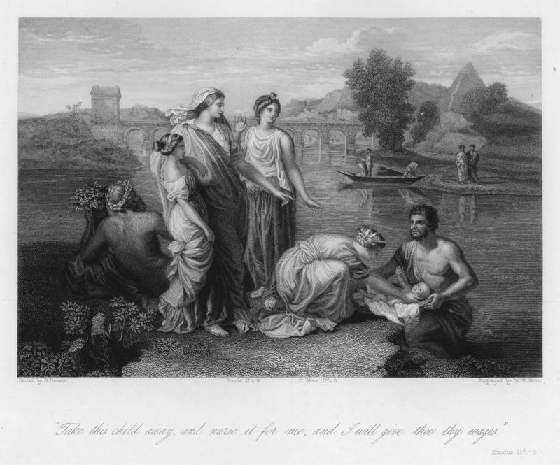 Het vinden van Mozes, Exodus II, 9 (gravure) door Nicolas (after) Poussin
