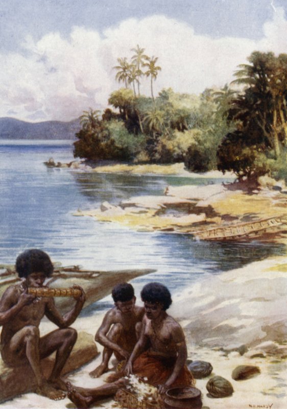 Dinnertijd in Kwato, Brits Nieuw-Guinea door Norman Hardy