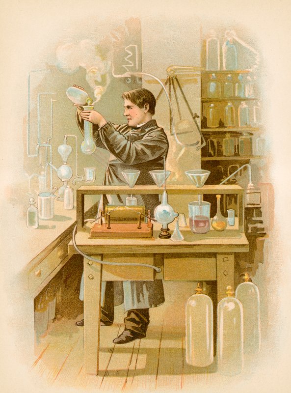 Thomas Edison in zijn laboratorium door North American