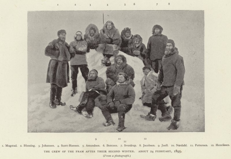 De bemanning van de Fram na hun tweede winter, circa 24 februari 1895 door Norwegian Photographer