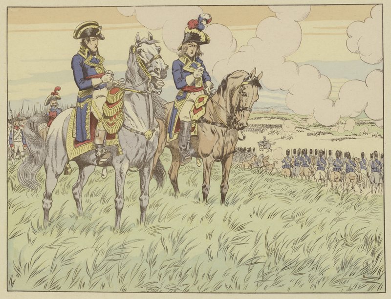 Napoleon en Generaal Louis Desaix bij de Slag bij Marengo, 24 juni 1800 door Onfray de Breville Job