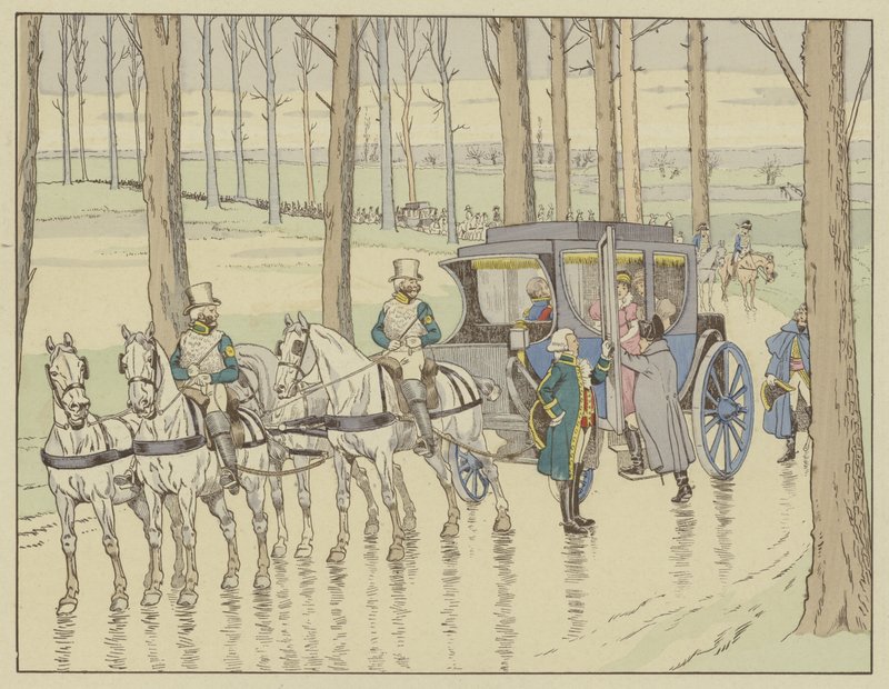 Napoleon ontmoet aartshertogin Marie-Louise van Oostenrijk, die hij moet trouwen, 27 maart 1810 door Onfray de Breville Job