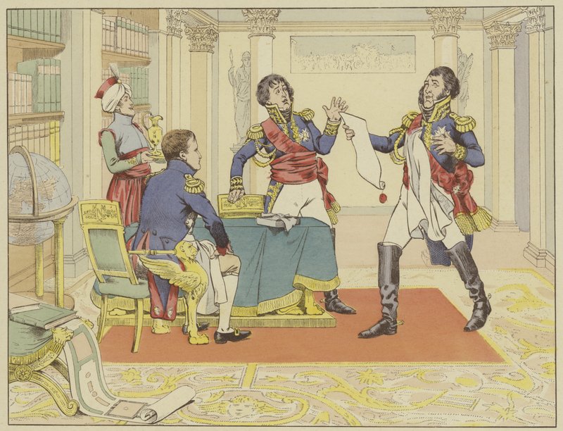 Napoleon beloont maarschalk Lefevre door hem hertog van Danzig te maken na zijn verovering van de stad van de Pruisen, 24 mei 1807 door Onfray de Breville Job