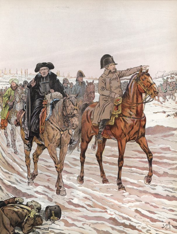 Napoleon, rijdend naast Abbe Henriot, 1814 door Onfray de Breville Job
