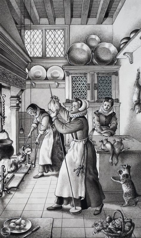 16e-eeuwse keuken door Pat (1907-95) Nicolle