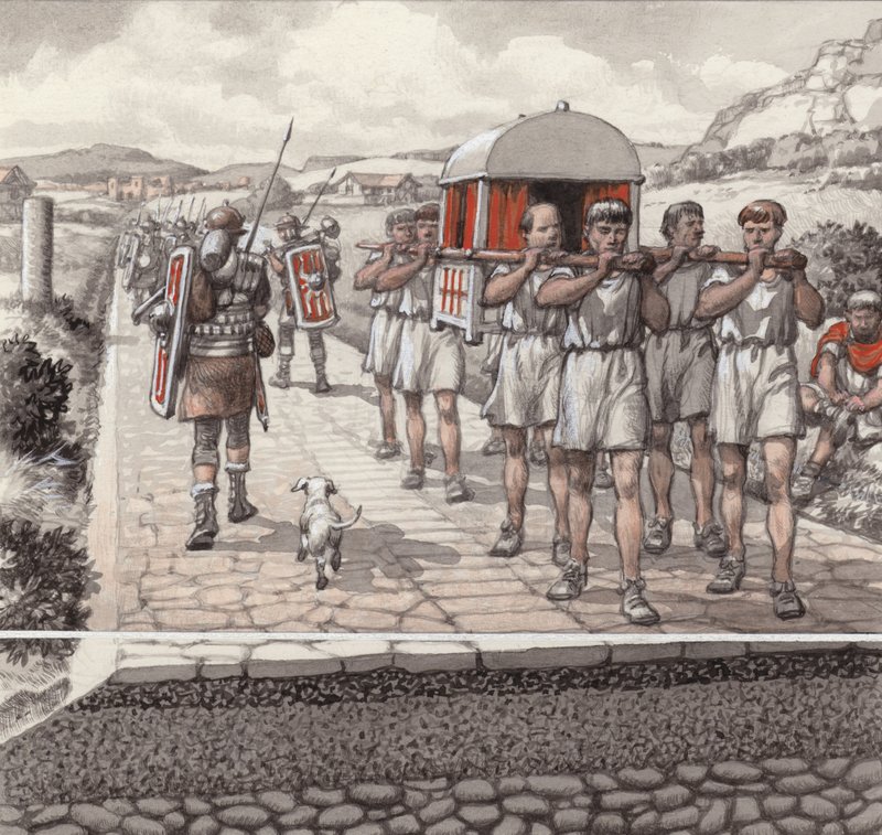 Een Romeinse weg (gouache op papier) door Pat (1907-95) Nicolle