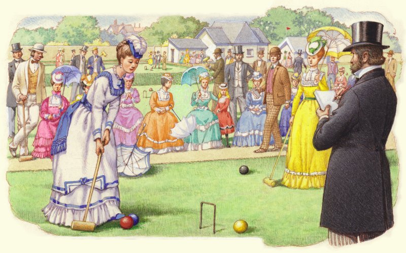 Een spelletje croquet op de All-England Club in Wimbledon (gouache op papier) door Pat (1907-95) Nicolle