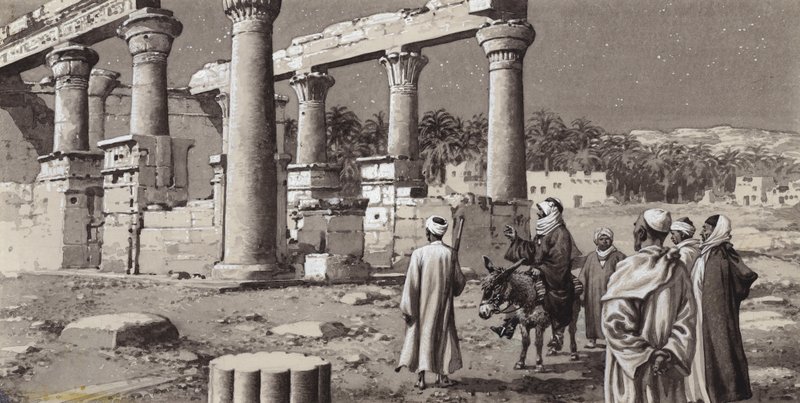 Een verwoeste tempel in Egypte (gouache op papier) door Pat (1907-95) Nicolle