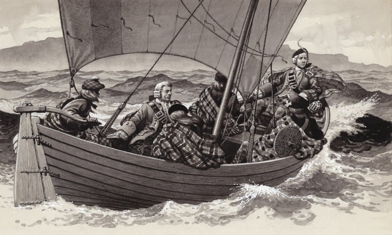Bonnie Prince Charlie vertrekt naar het Isle of Skye (gouache op papier) door Pat (1907-95) Nicolle