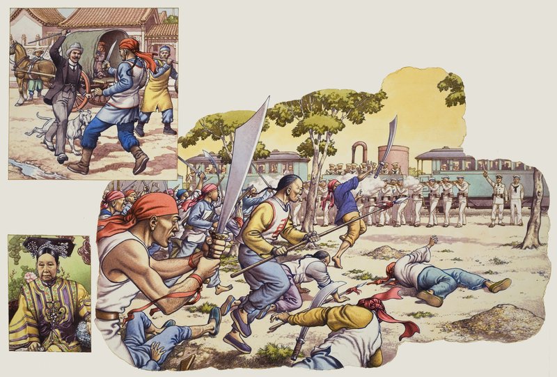 Chinese boksers (gouache op papier) door Pat (1907 95) Nicolle