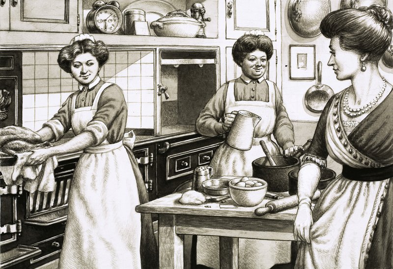 Koken in Edwardiaanse tijden werd gedaan op kolengestookte fornuizen door Pat (1907-95) Nicolle