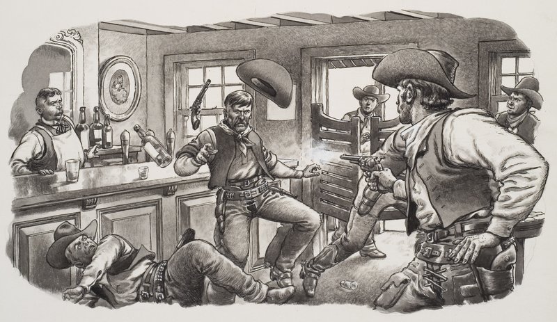 Cowboys van Oregon (gouache op papier) door Pat (1907-95) Nicolle