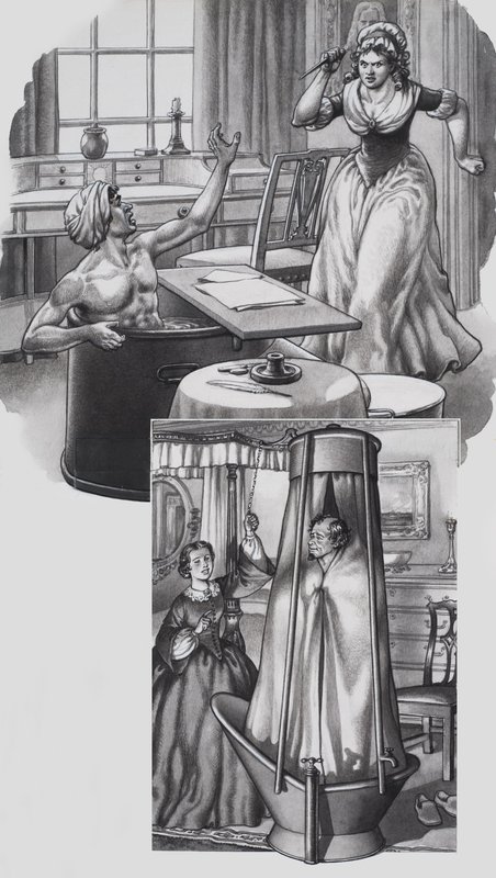 Jean Paul Marat (1743-93) en Disraeli (1804-81) (gouache op papier) door Pat (1907-95) Nicolle