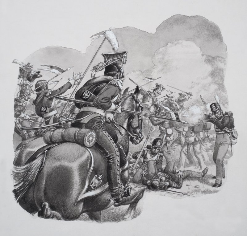 Lichte cavalerie (gouache op papier) door Pat (1907-95) Nicolle