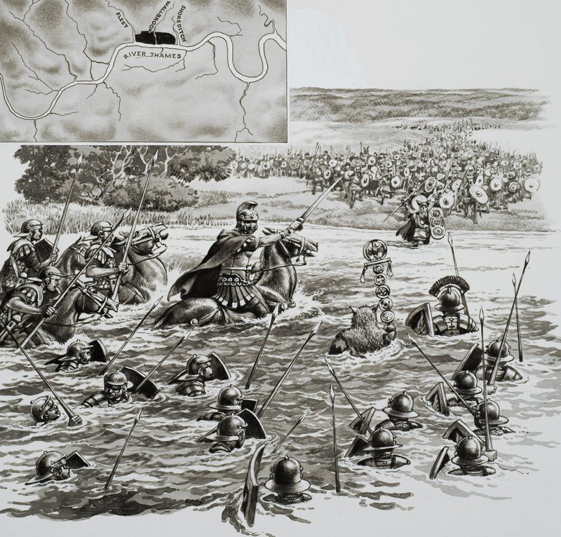Londen: De hoofdstad die de Romeinen bouwden (gouache op papier) door Pat (1907-95) Nicolle