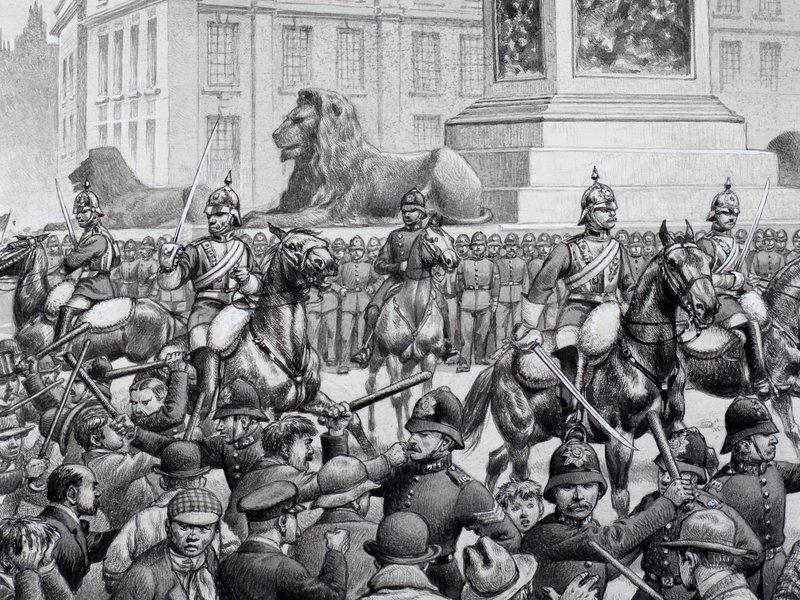Protesten op Trafalgar Square door de armen van Londen door Pat (1907-95) Nicolle
