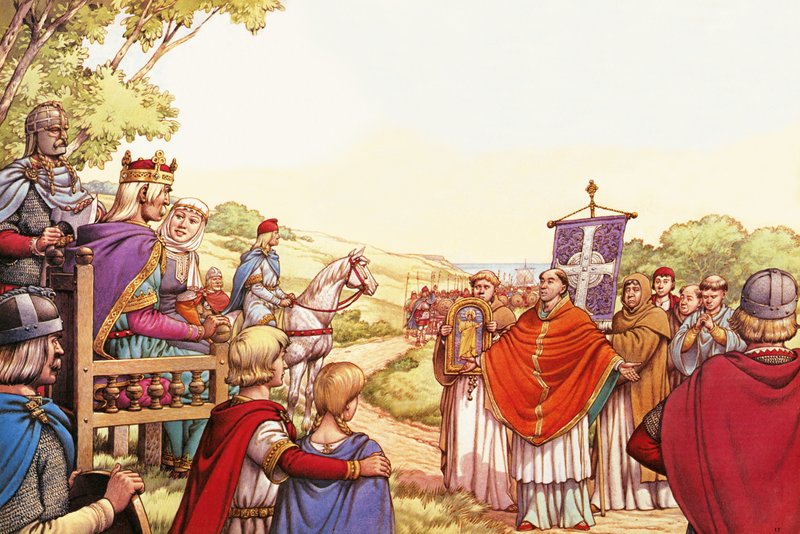Sint Augustinus komt aan in Engeland door Pat (1907-95) Nicolle