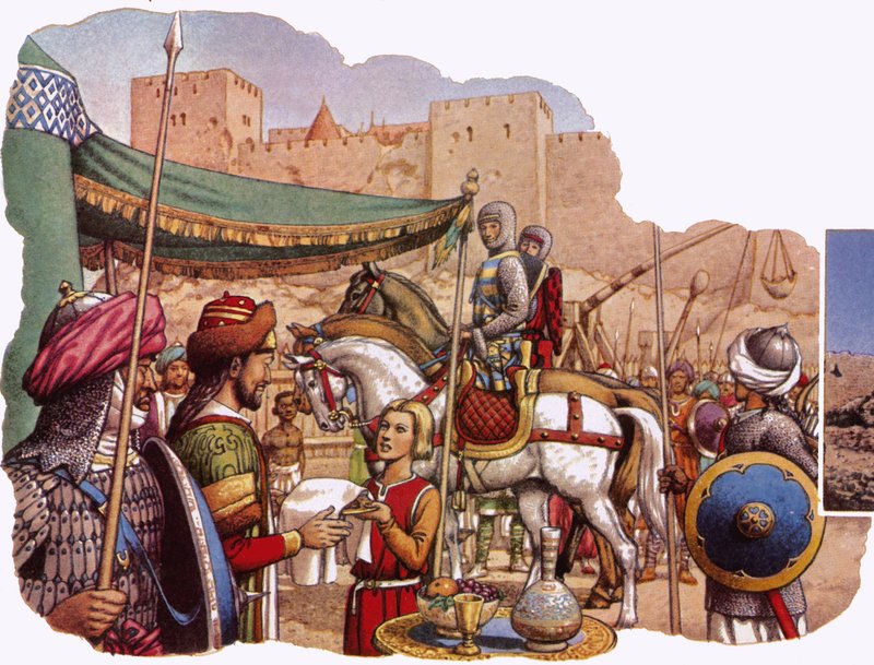 Saladin verslaat kasteel Kerak door Pat (1907-95) Nicolle