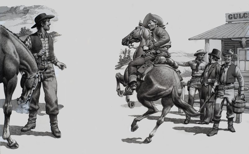 Ongeïdentificeerde Western-scène door Pat (1907-95) Nicolle