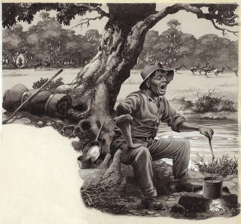 Jolly Swagman (gouache op papier) door Pat (1907-95) Nicolle