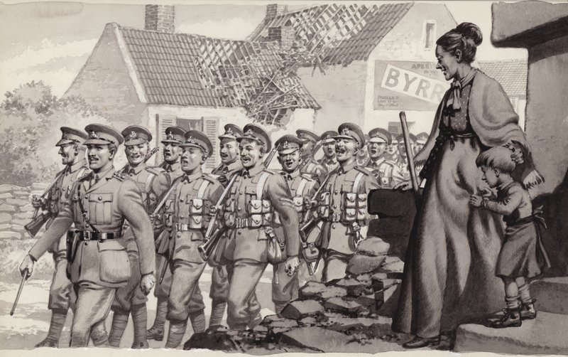 Britse soldaten marcheren (gouache op papier) door Pat (1907 95) Nicolle