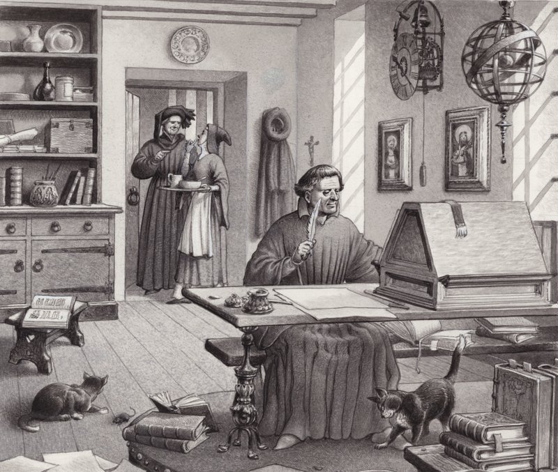Cosimo Medici zittend in zijn huis in Florence (gouache op papier) door Pat (1907 95) Nicolle